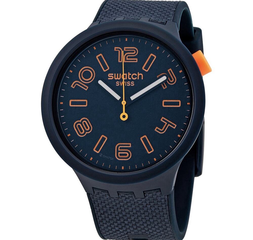 Swatch Big Bold Burning Lava Watch SO27N107 Blue Orange 47mm Cordura Strap